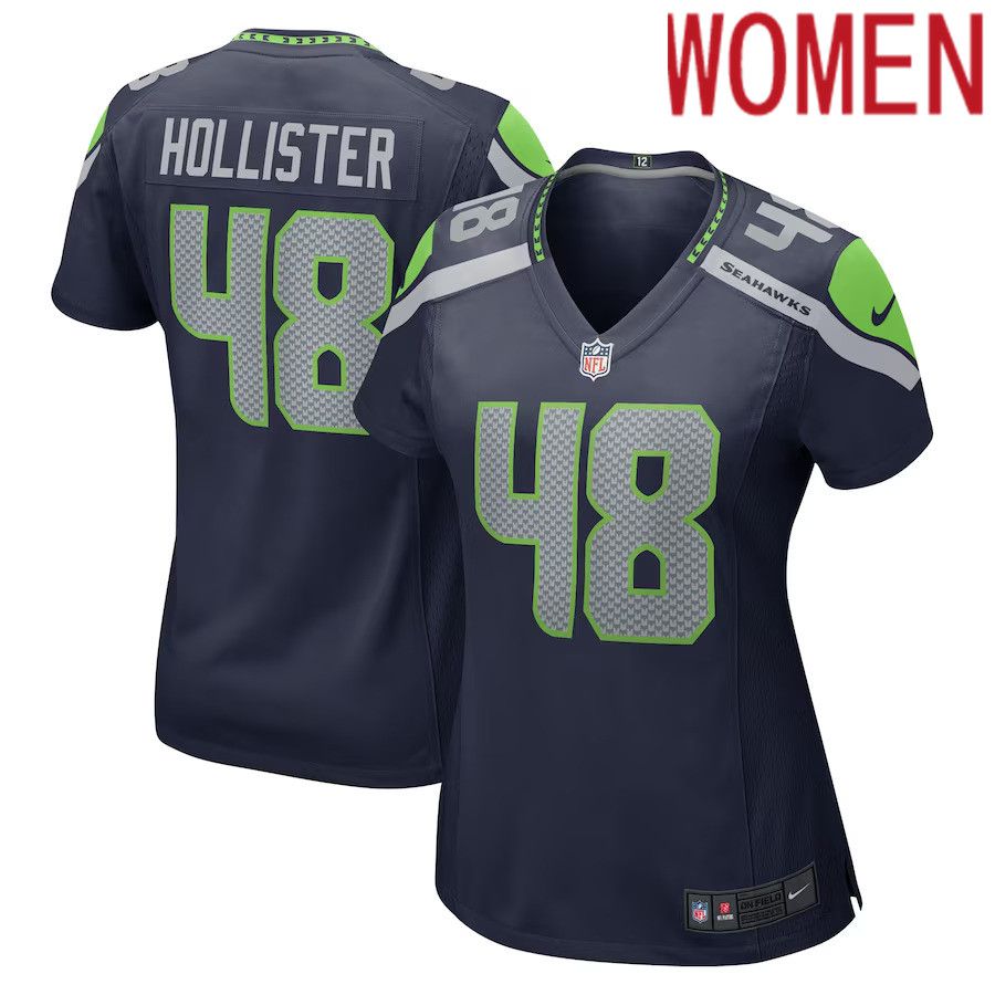 Women Seattle Seahawks #48 Jacob Hollister Nike College Navy Home Game Player NFL Jersey->women nfl jersey->Women Jersey